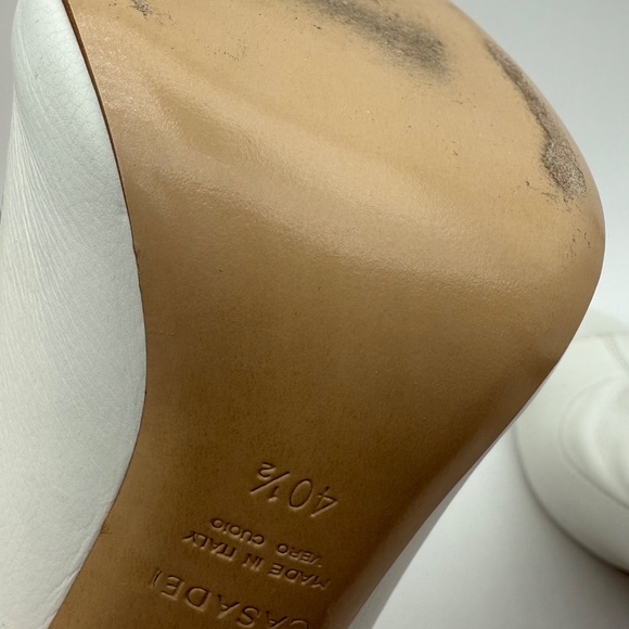 CASADEI WHITE LEATHER PEEP TOE BLADE BOOTIES CHAIN DETAIL SIZE 40.5 - Picture 9 of 11